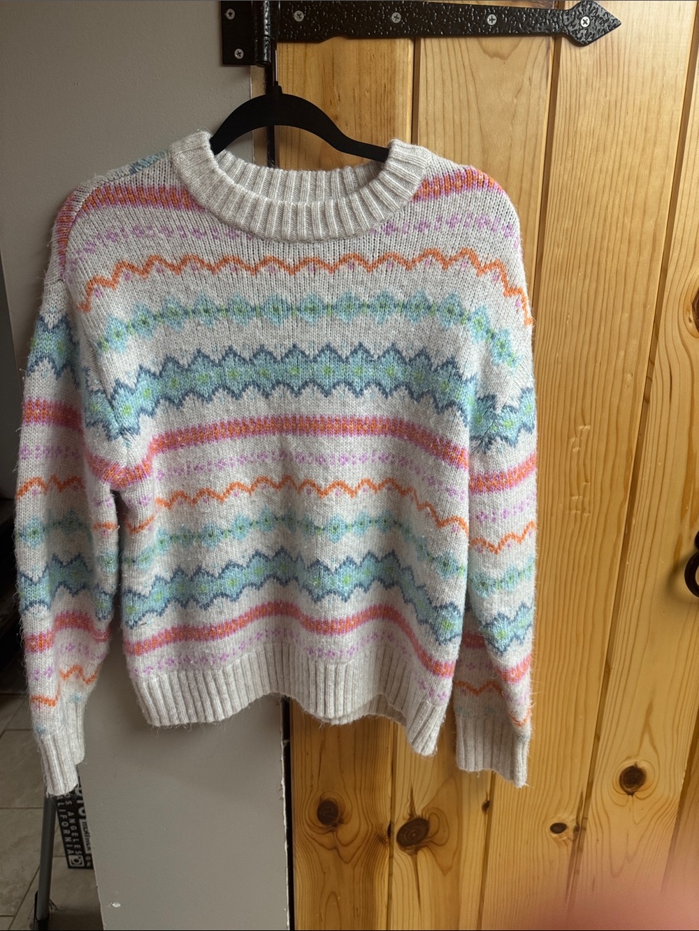Cozy Pastel Striped Crewneck Sweater - White with Multicolor Pattern